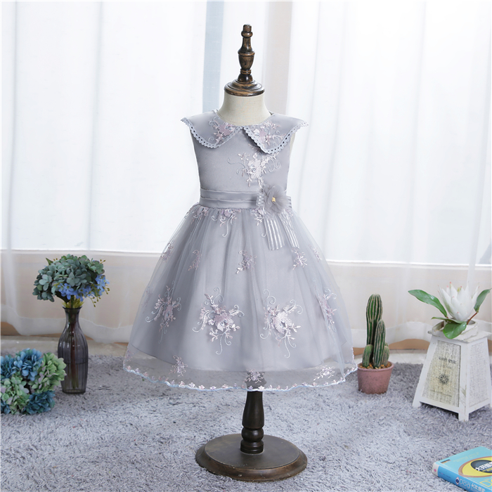Korean style embroidered sleeveless kids tutu dress for girl wedding flower dress girl night dress of 3-12 years old