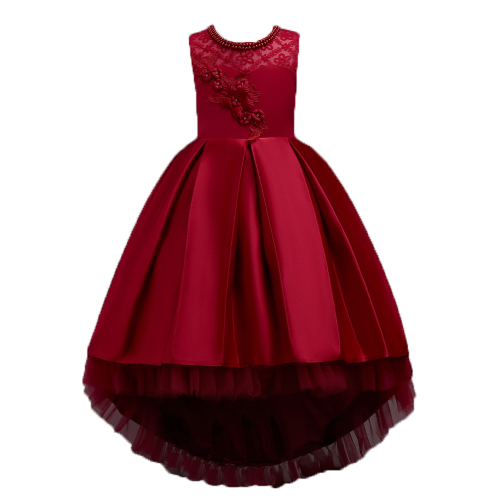 Elegant Pink Flower girl wedding gown Tailor banquet kid prom dresses for party good satin children's princess dress