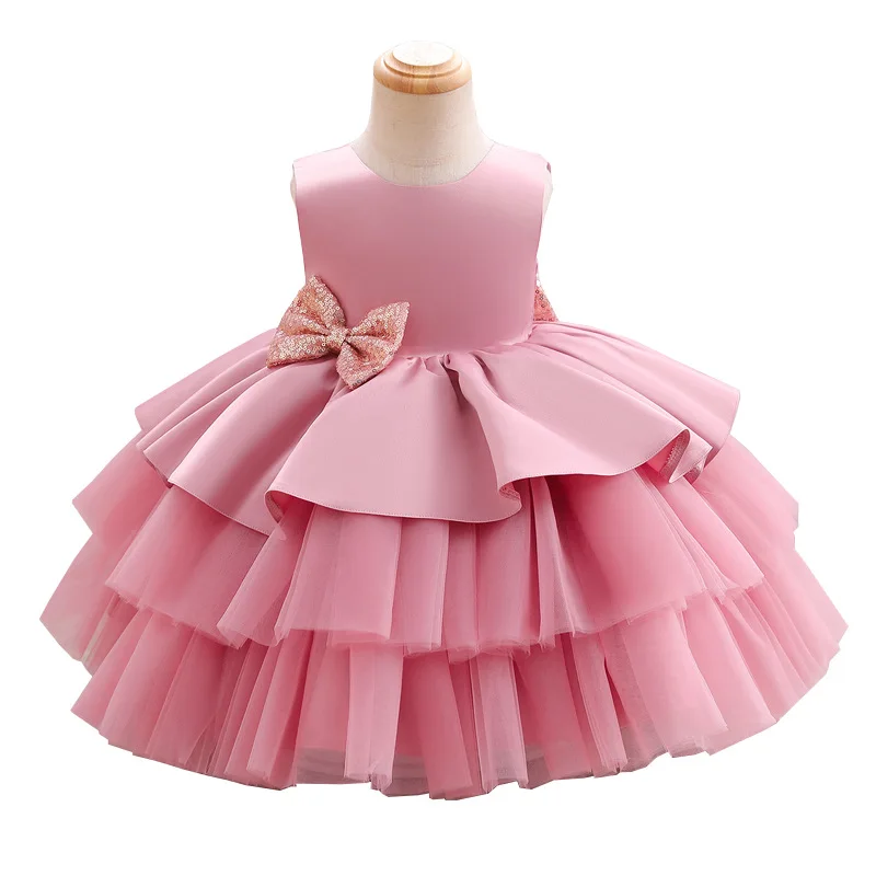 New Children's First Birthday Dress Baby Princess Sleeveless Skirt Girl Flower Children's Wear Mesh Sand Dress