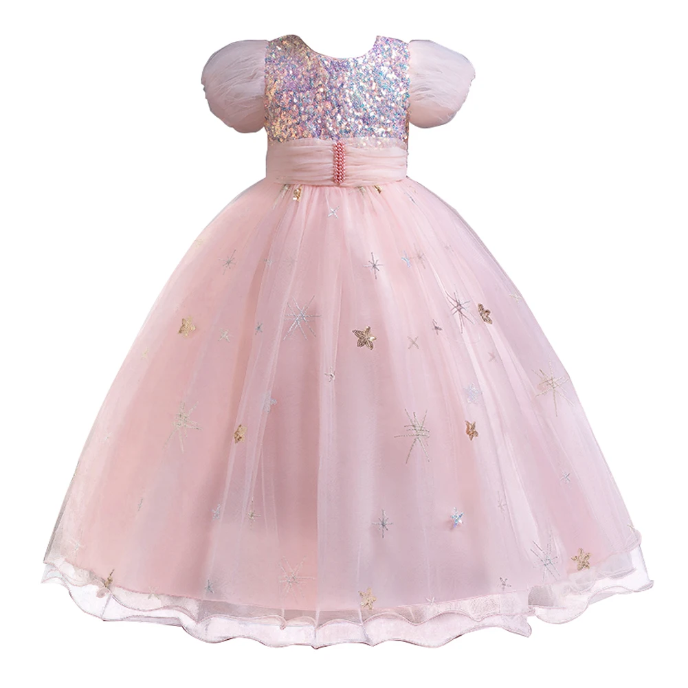 New Children's Princess Dress Elegant Short Sleeve Girls' Birthday Party Dress Christmas Fluffy Girls' Evening Dress