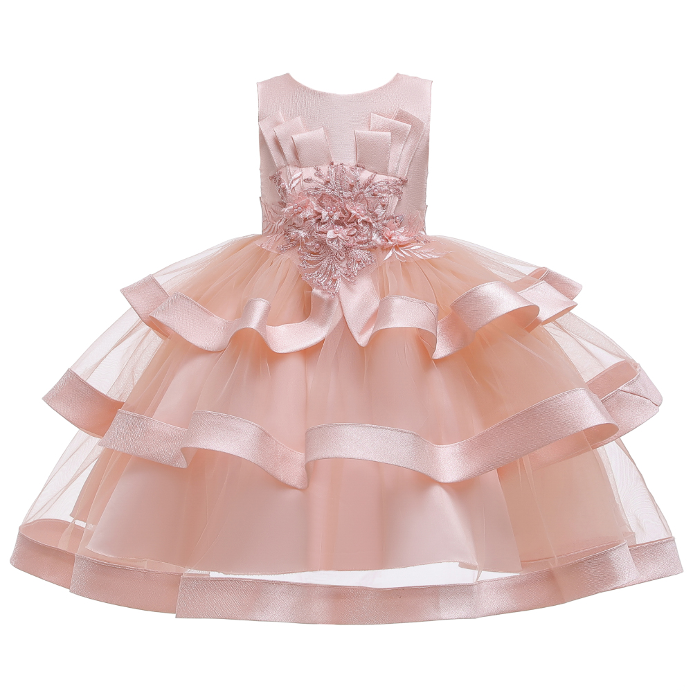 Child multi layer noble princess dress kids sleeveless fluffy baby girl birthday dresses 1-8 years old