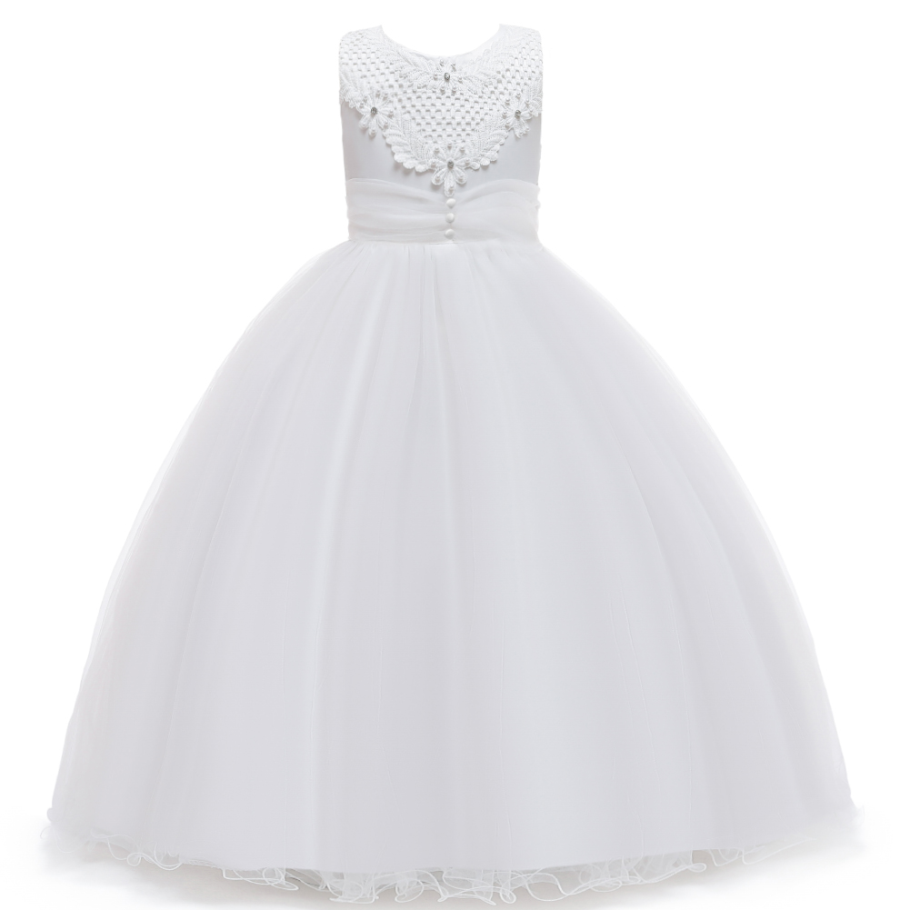 Graceful white sleeveless girl wedding gown for kids fluffy flower dresses for girls of 10 year old prom dresses for birthday
