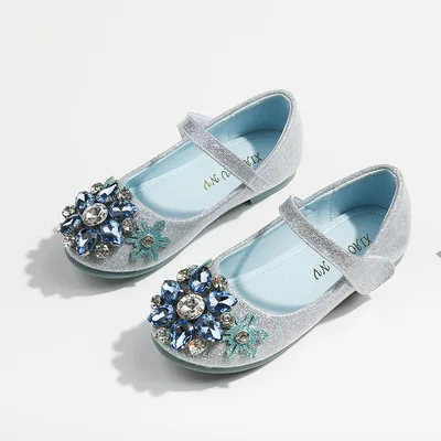 Rhinestone elegant princess shoes flat bottom children's leather shoes Sequin soft bottom little girl's crystal shoes