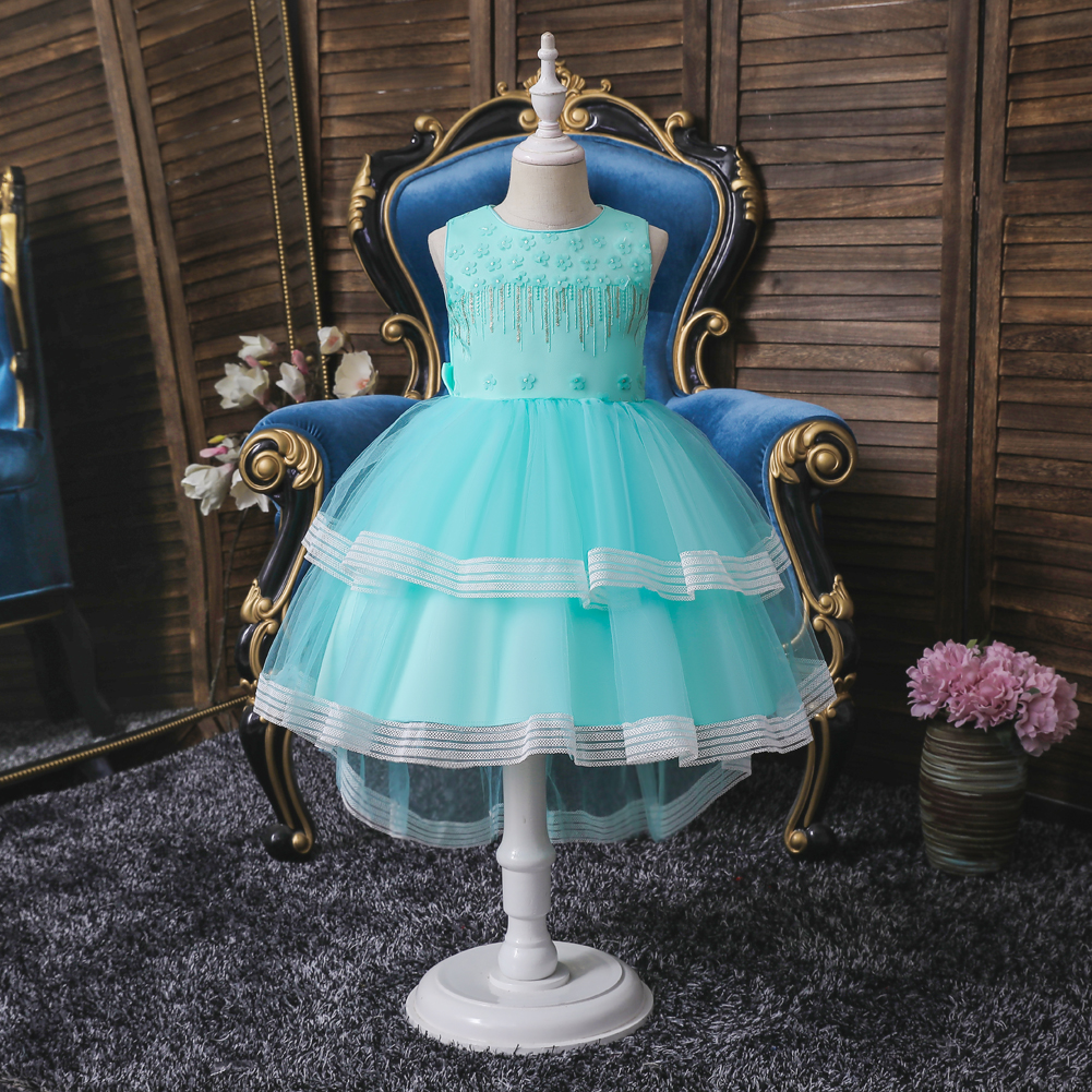Hot Selling gown for kids girls wedding dress trailing fancy dress fro