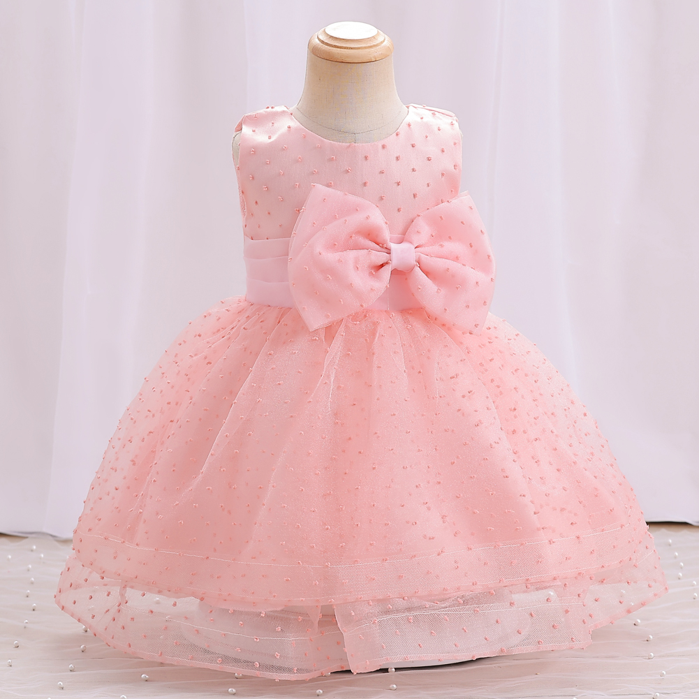 New pink cute children's clothing large bow fluffy princess dress for 0-3rd birthday party girls' dress