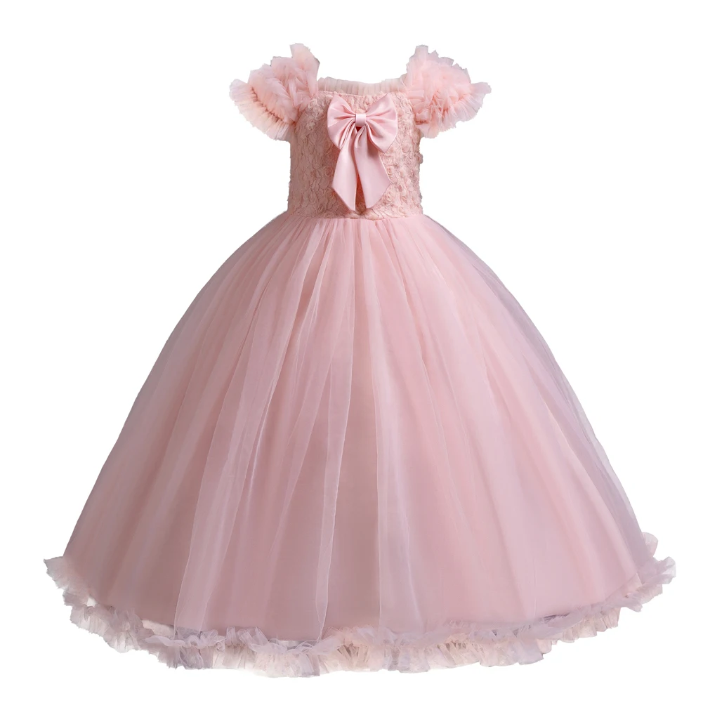 New Solid Mesh Children's Party Dress Birthday Party Girl Princess Dress Piano Show Girl Clothing