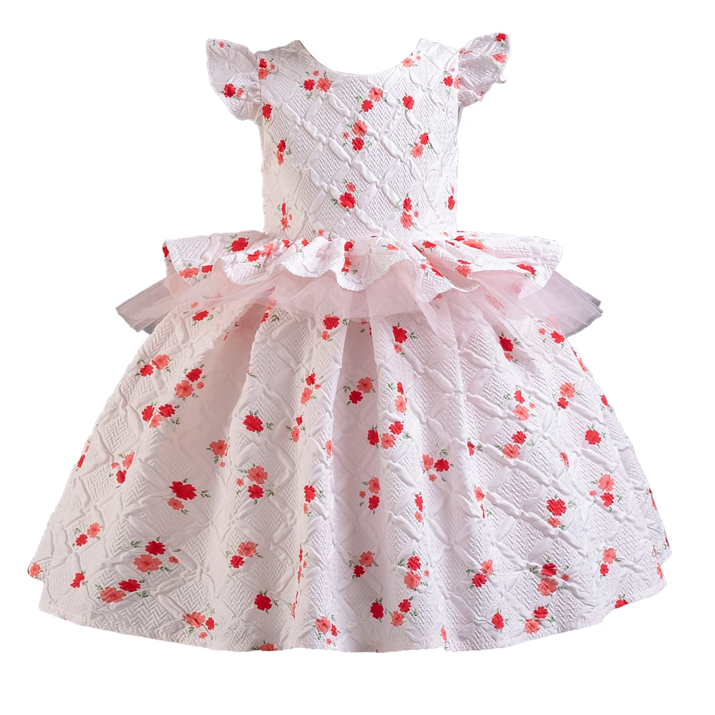 New Girls' Printed Clothing Elegant and Magnificent Children's Piano Performance Dress Girls' Birthday Party Dress