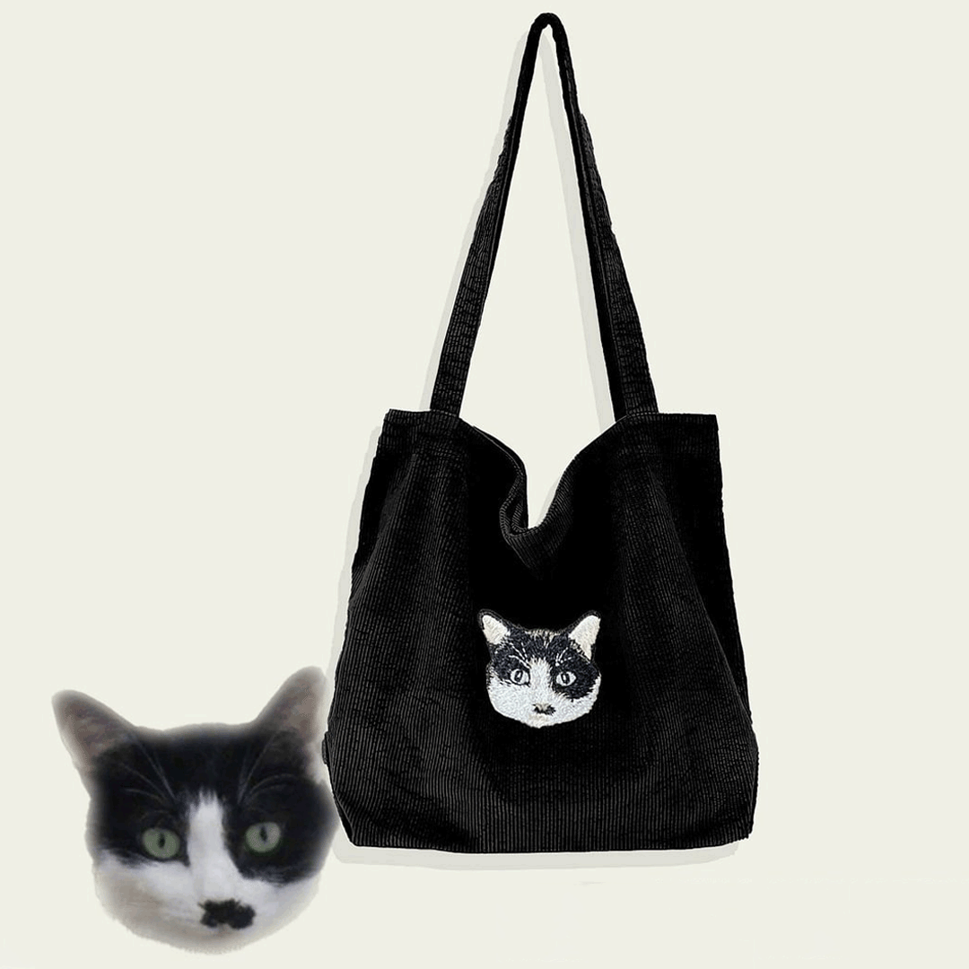 Custom Pet Face Embroidery Corduroy Bag Furry Baby Keepsake Gift
