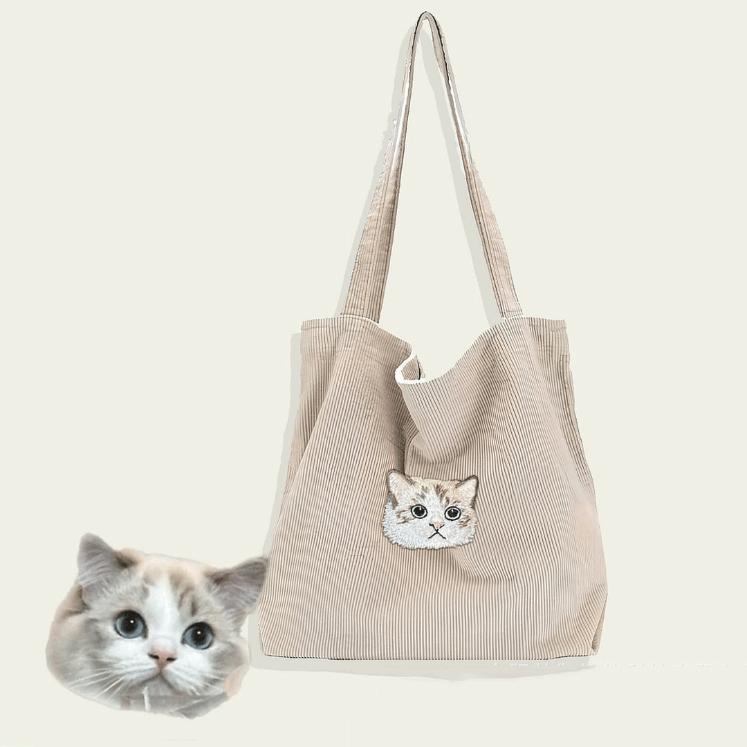 Custom Pet Face Embroidery Corduroy Bag Furry Baby Keepsake Gift