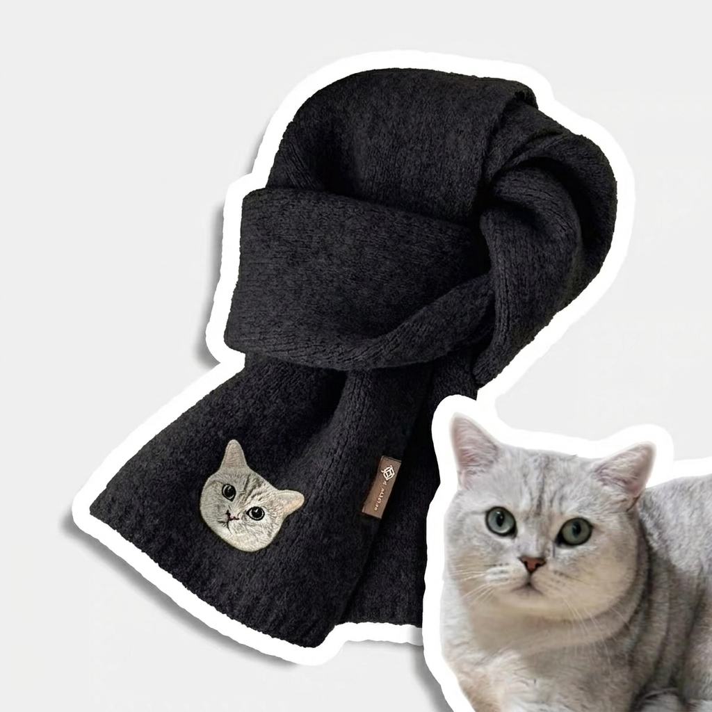 Custom Pet Portrait Embroidery Scarf Furry Baby Winter Warm Scarf
