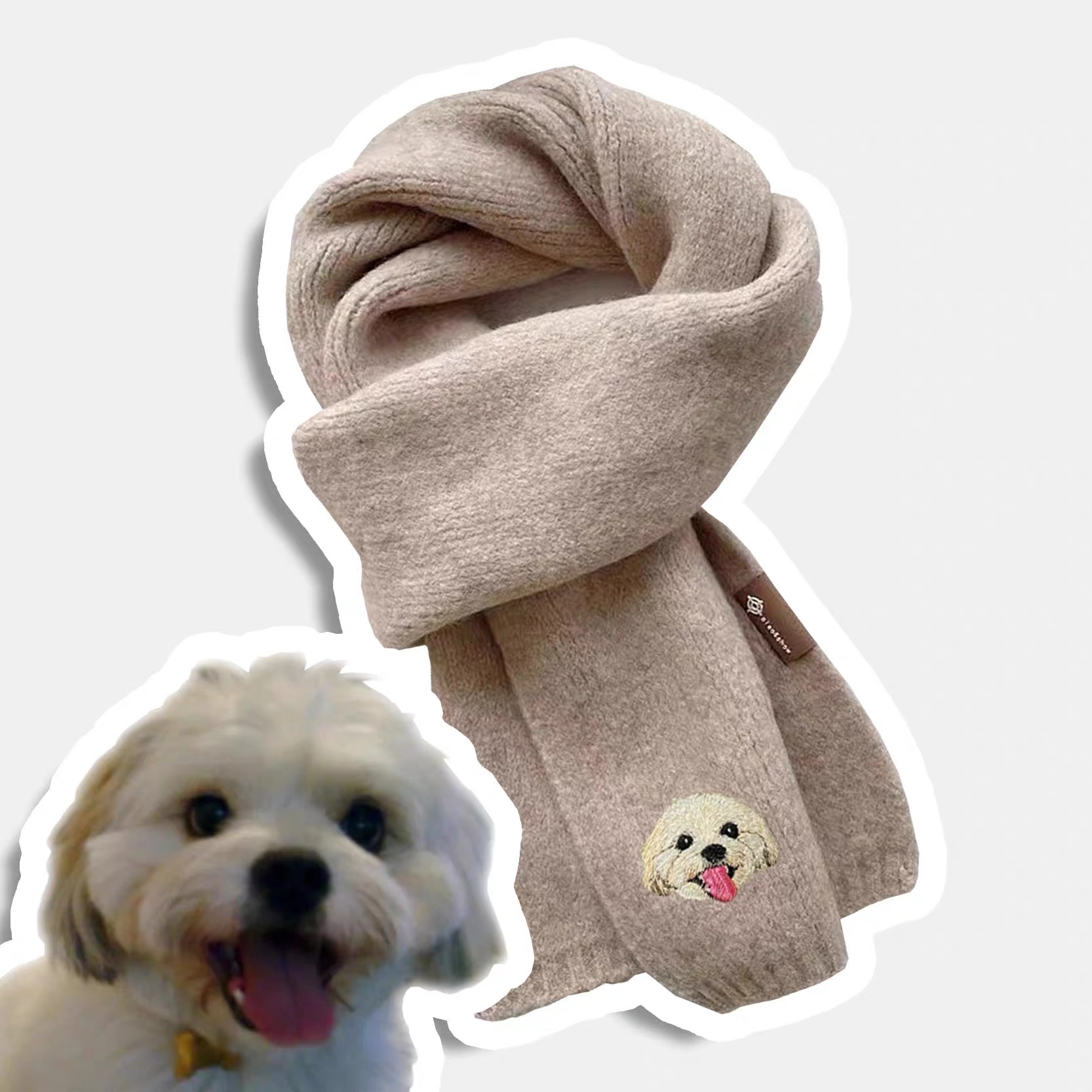 Custom Pet Portrait Embroidery Scarf Furry Baby Winter Warm Scarf