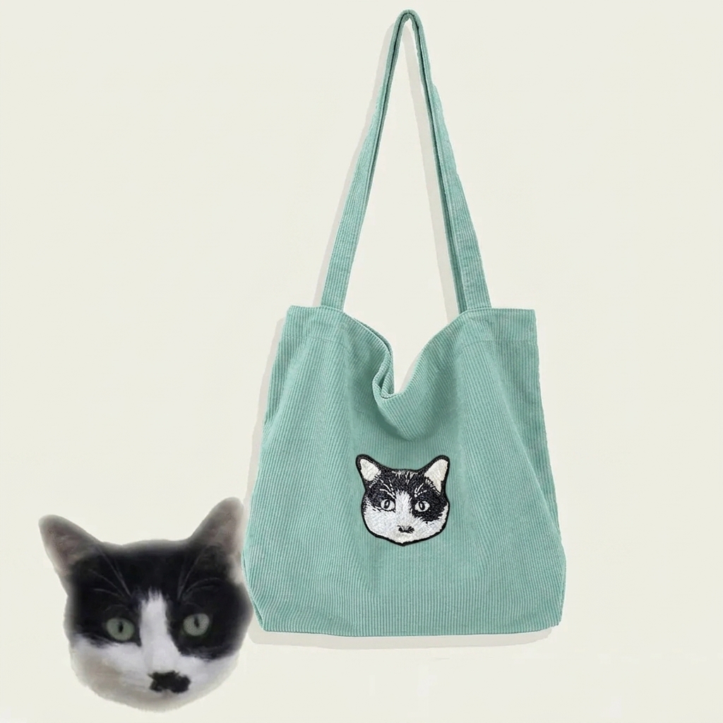 Custom Pet Face Embroidery Corduroy Bag Furry Baby Keepsake Gift