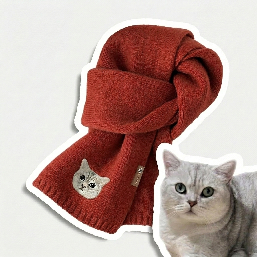 Custom Pet Portrait Embroidery Scarf Furry Baby Winter Warm Scarf