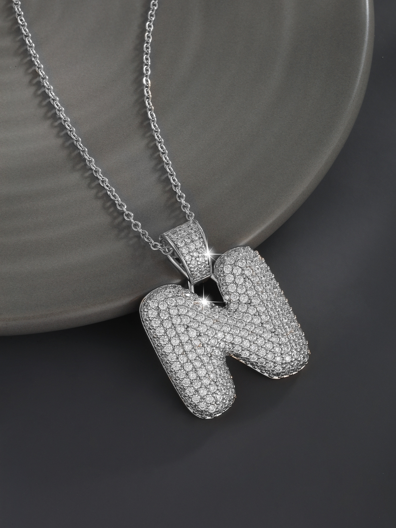 Stylish 26 Letters Necklace Pendant Alloy Zircon Necklace Friend Gift