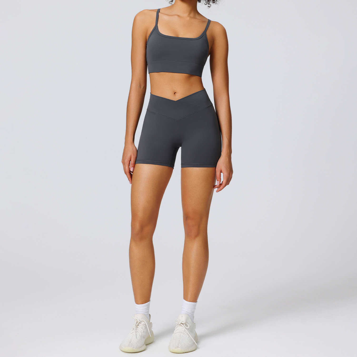 High Elastic Outdoor Yoga Shorts Cross Waist Design Sports Shorts