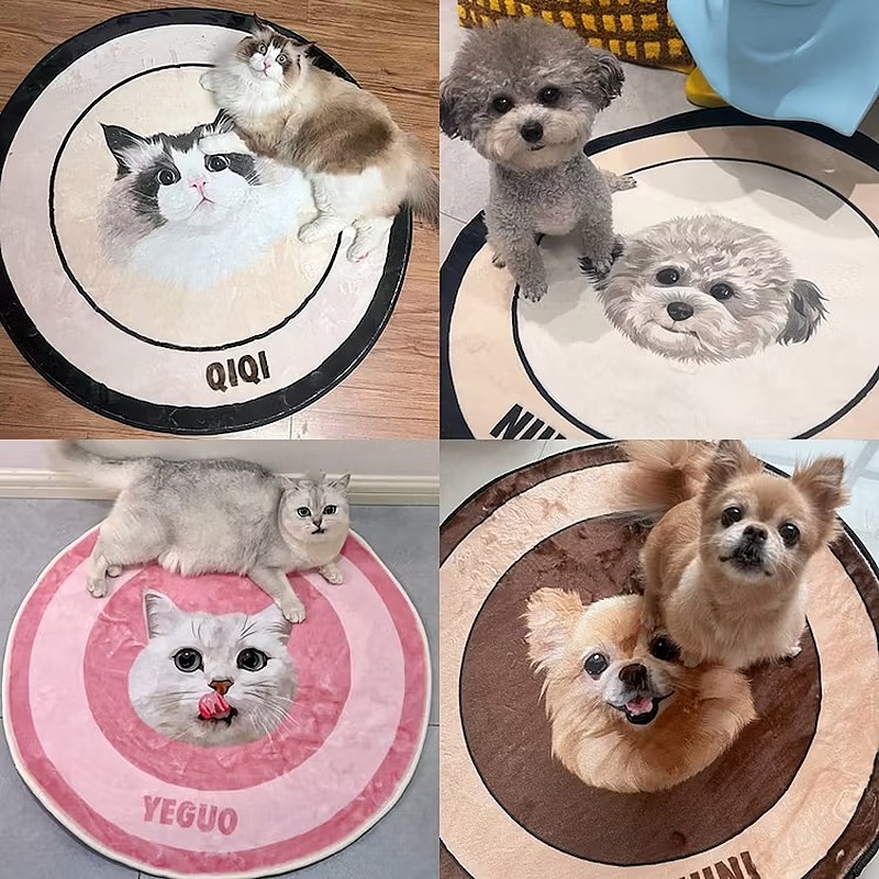 Customized Pet Portrait Round Tufted Rug Cute Furry Baby Flocked Rugs
