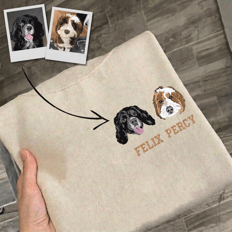 Custom Pets Combo Embroidered T-shirt Furry Babies Portrait Keepsake