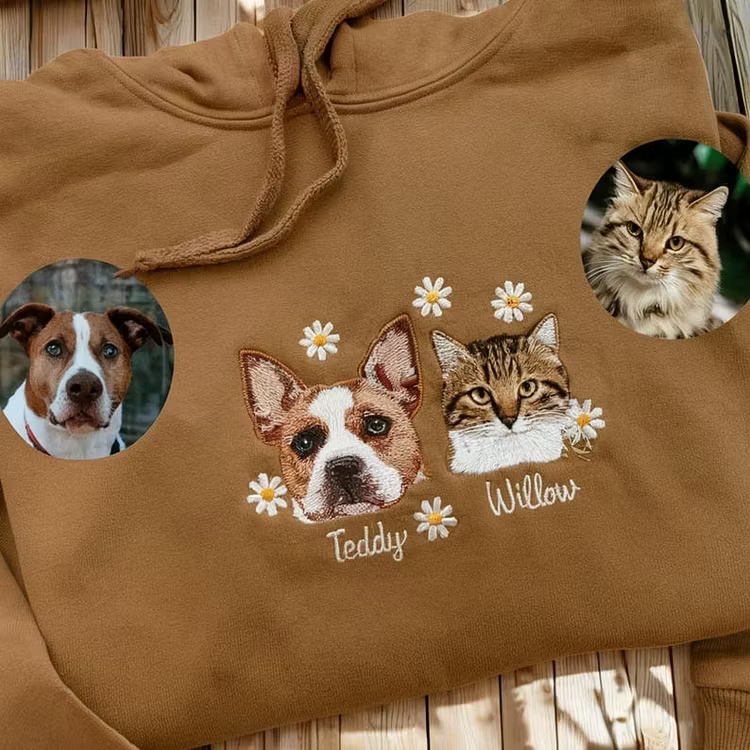 Custom Pets Combo Embroidered Hoodie Furry Babies Portrait Keepsake