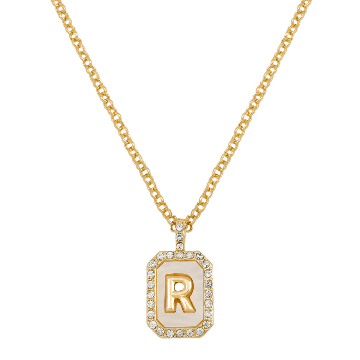 Letter Inlay Gold Plated Necklace Pendant Zircon Necklace Friend Gift