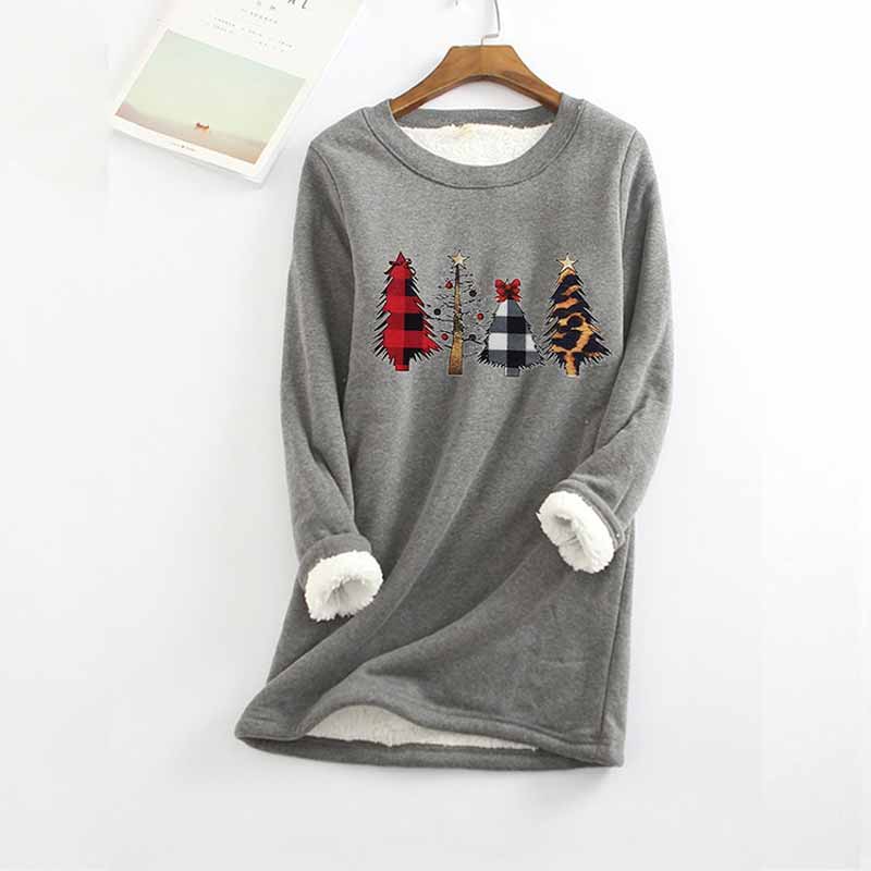 Christmas Tree Printed Thickened Fleece Warm Autumn Winter Sweatshirt