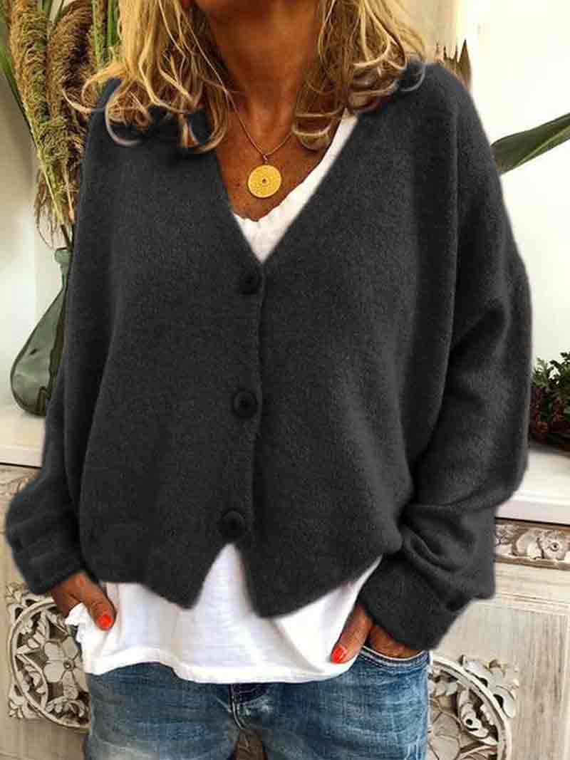 Solid Color Thick Autumn Winter Loose Knitted Cardigan Sweater Coat