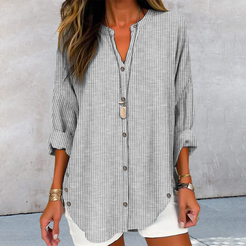 Fashion Single-breasted Striped Blouse Loose Long Sleeve Autumn Shirt
