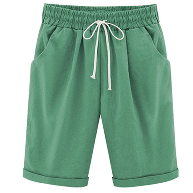 Casual Solid Color Pockets Drawstring Elastic Waist Mid-length Pants