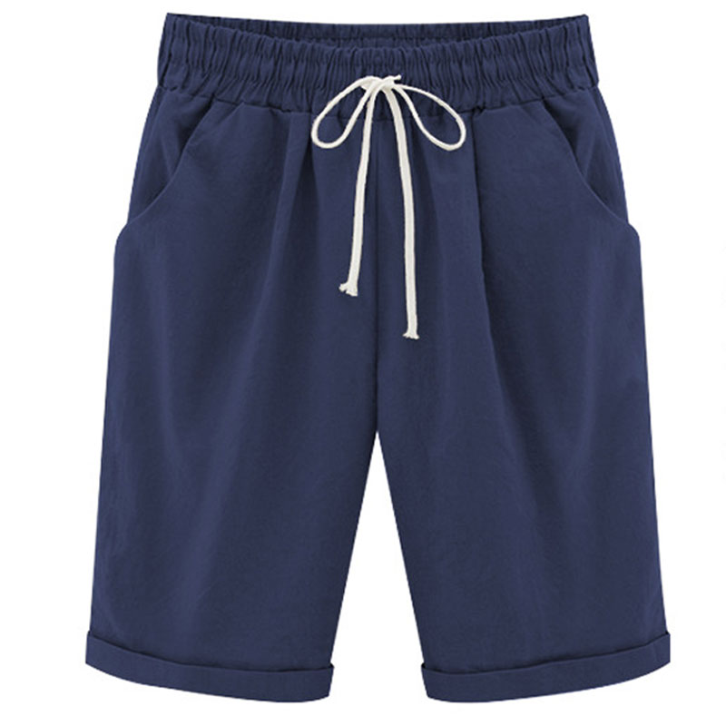 Casual Solid Color Pockets Drawstring Elastic Waist Mid-length Pants