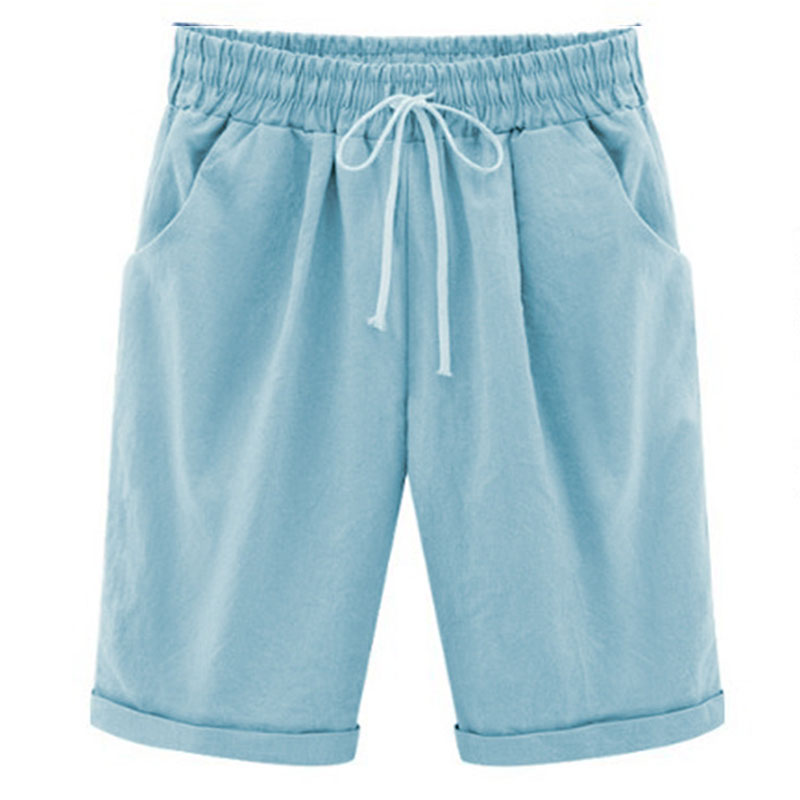 Casual Solid Color Pockets Drawstring Elastic Waist Mid-length Pants