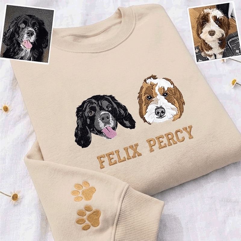 Custom Pet Babies Embroidered Sweatshirt Furry Child Portrait And Name