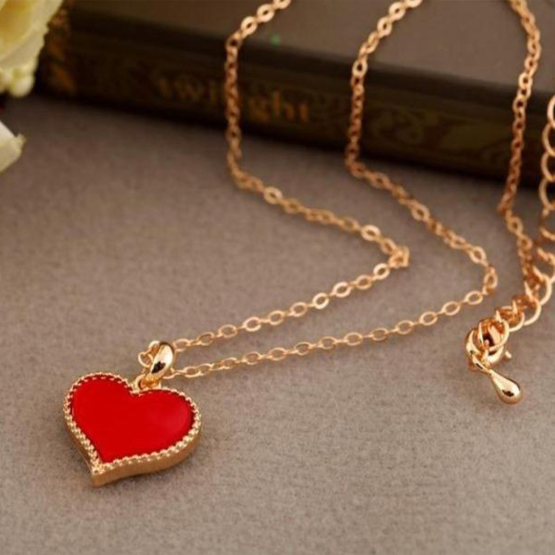 Lucky Four-leaf Clover Love Heart Necklace Clavicle Chain Accessories
