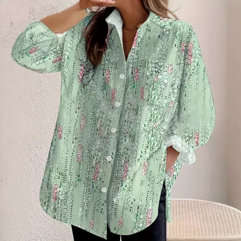 Fashion Floral Printed Single-breasted Long Sleeve Loose Shirt