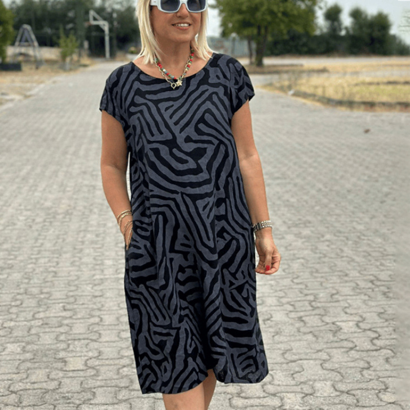 Bohemian Plus Size Holiday Style Leopard Printed Pockets A-line Dress