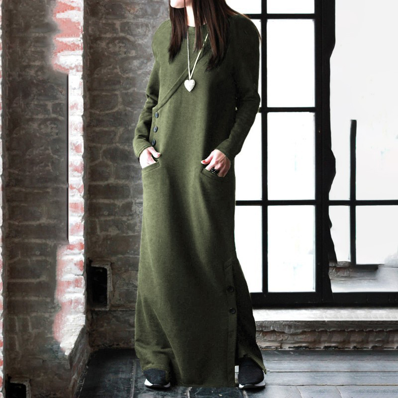 Trendy Thickened Fleece Warm Autumn Winter Pockets Sweatshirt Dress