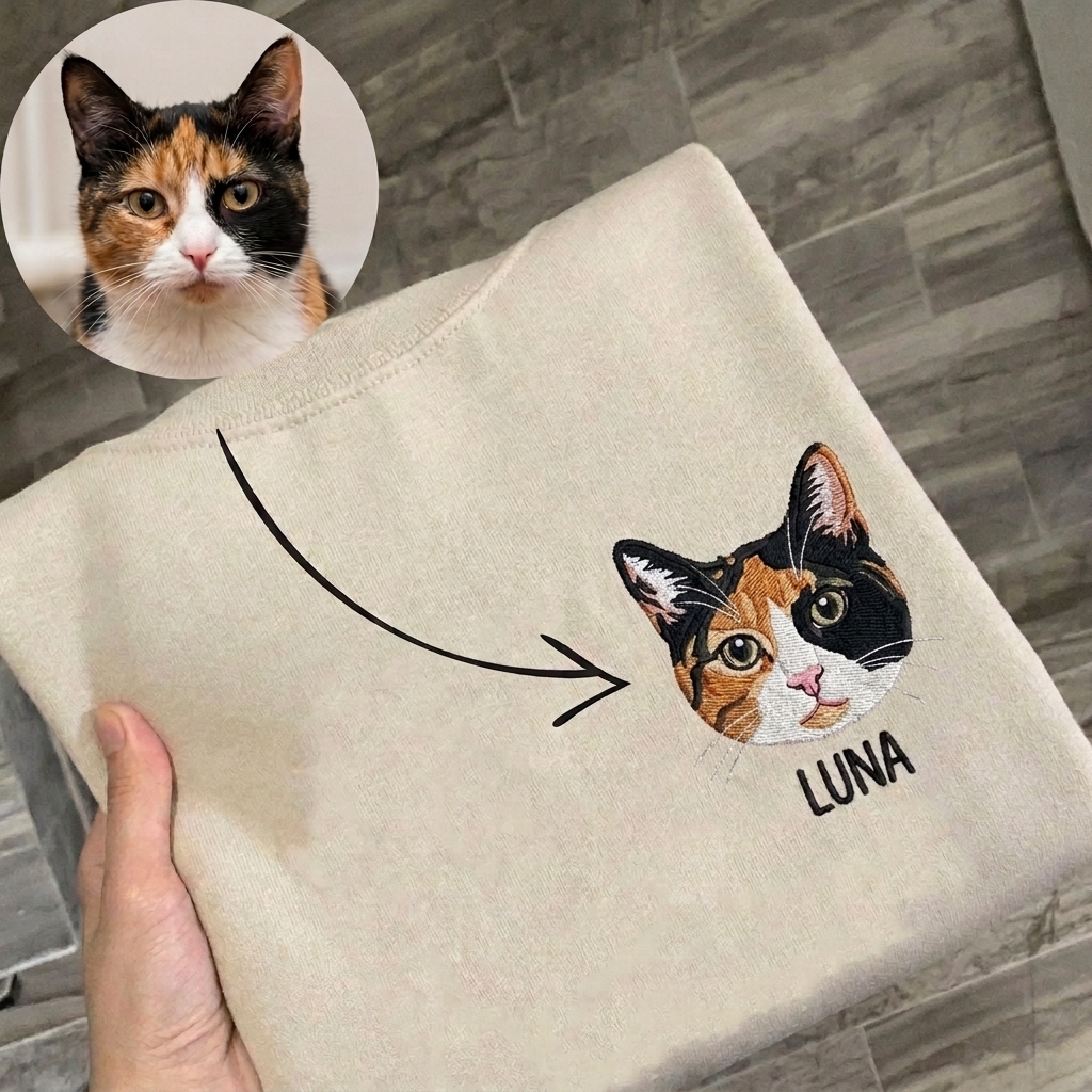 Custom Pet Face Embroidered T-shirt Furry Baby Keepsake Gift