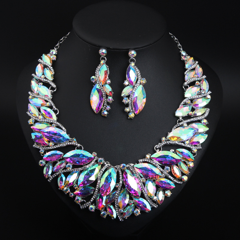 Crystal Necklace Earrings Set Elegant Bridal Party Jewelry Accessories