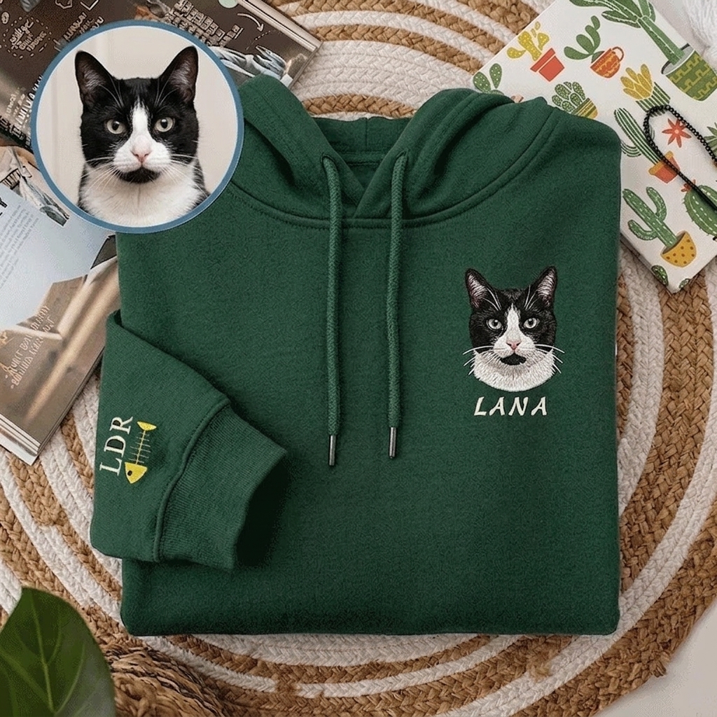 Customized Pet Portrait Embroidery Hoodie Furry Baby Keepsake Gift