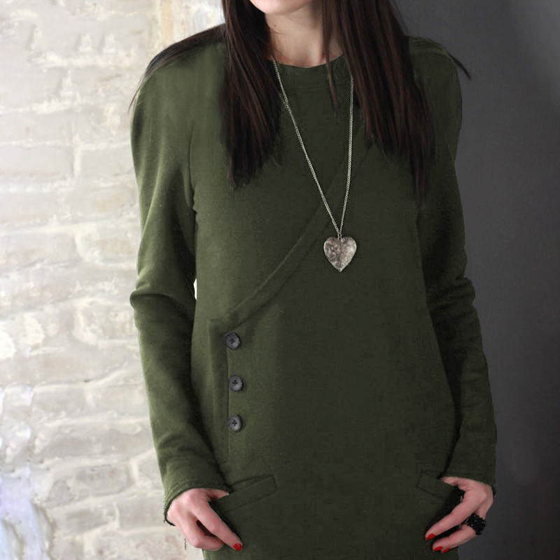 Trendy Thickened Fleece Warm Autumn Winter Pockets Sweatshirt Dress