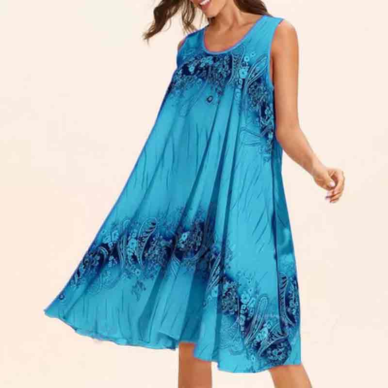 Floral Printed Gradient Color Sleeveless Loose A-line Dress