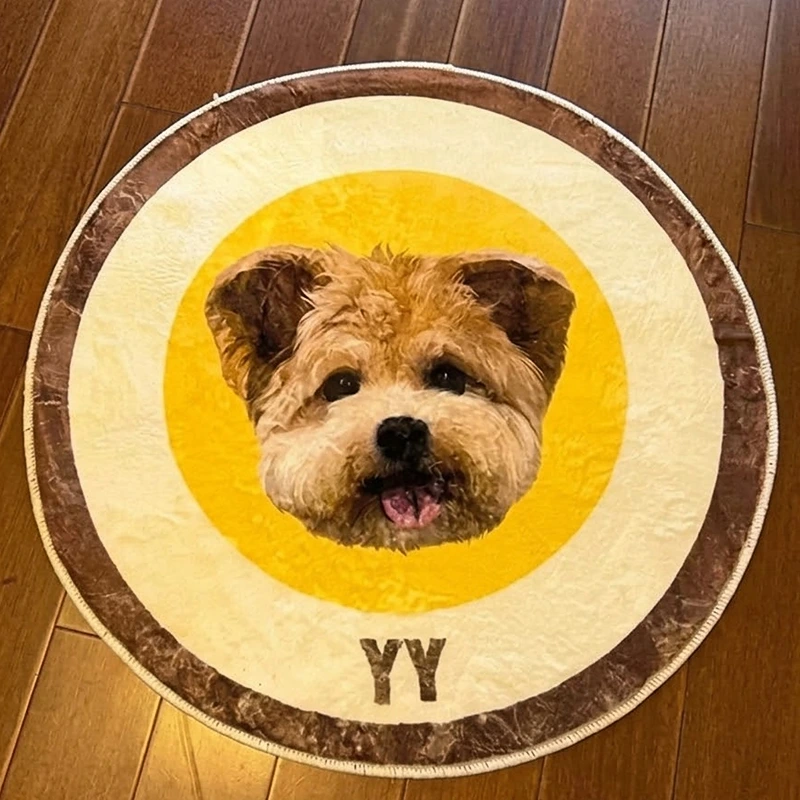 Customized Pet Portrait Round Tufted Rug Cute Furry Baby Flocked Rugs
