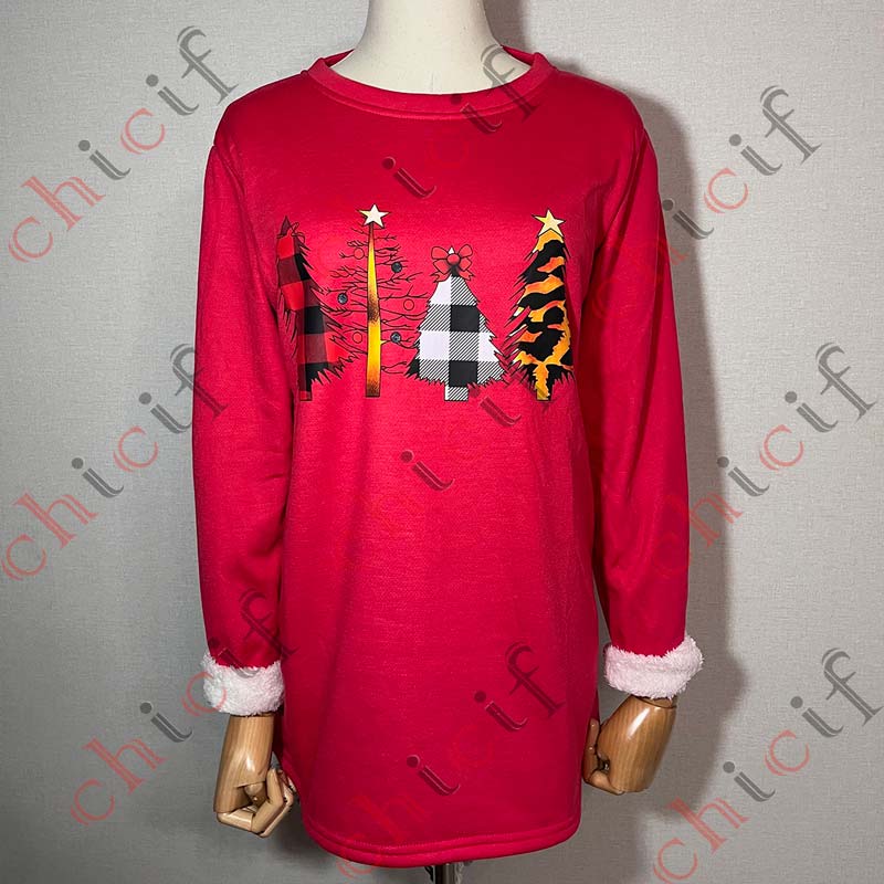 Christmas Tree Printed Thickened Fleece Warm Autumn Winter Sweatshirt