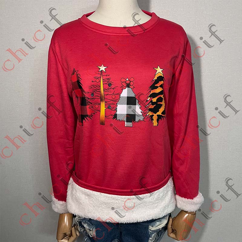 Christmas Tree Printed Thickened Fleece Warm Autumn Winter Sweatshirt