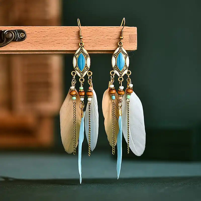 Vintage Bohemian Style Tassel Feather Earrings