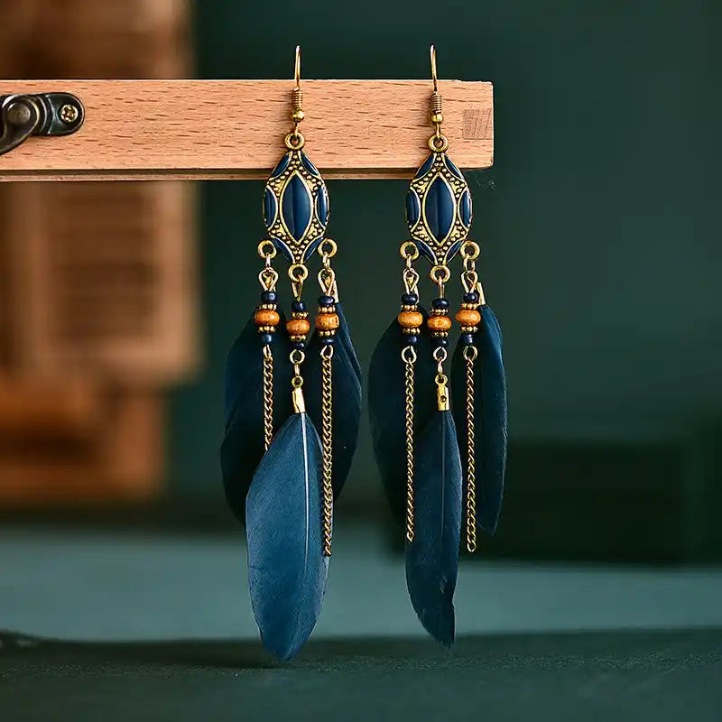 Vintage Bohemian Style Tassel Feather Earrings