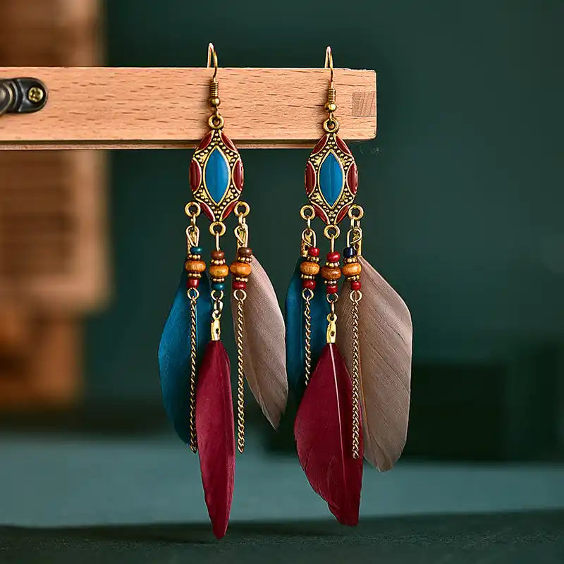 Vintage Tassel Feather Earrings