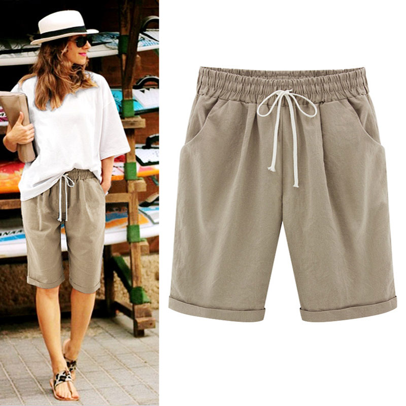 Casual Solid Color Pockets Drawstring Elastic Waist Mid-length Pants