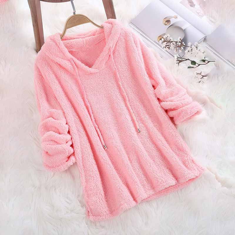 Solid Color Long Sleeve Hooded Plush Pajamas Sweatshirt