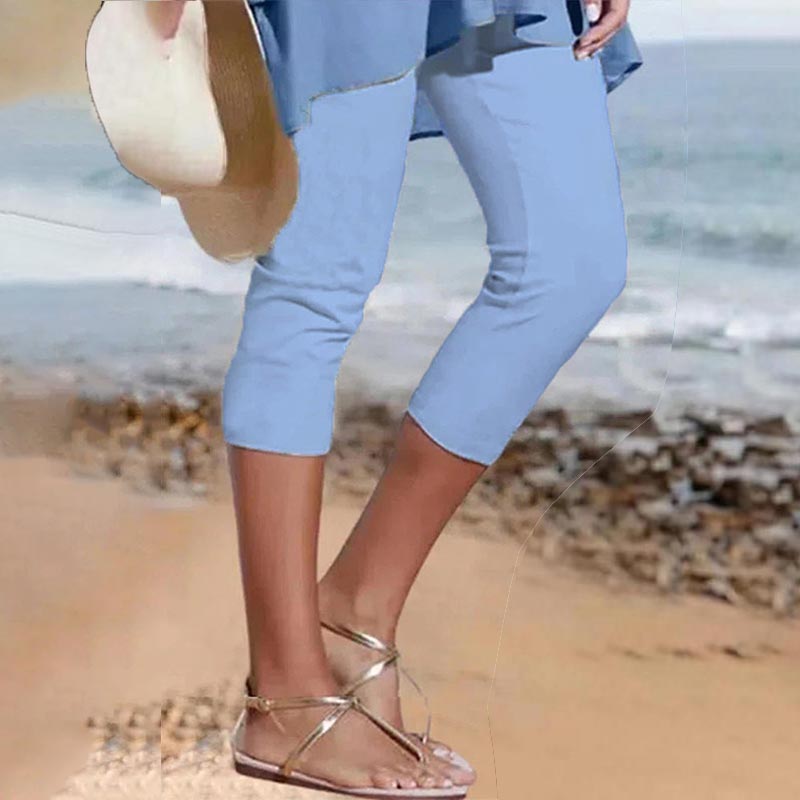 Trendy Solid Color Elastic Waist Casual Macaron Color Cropped Pants