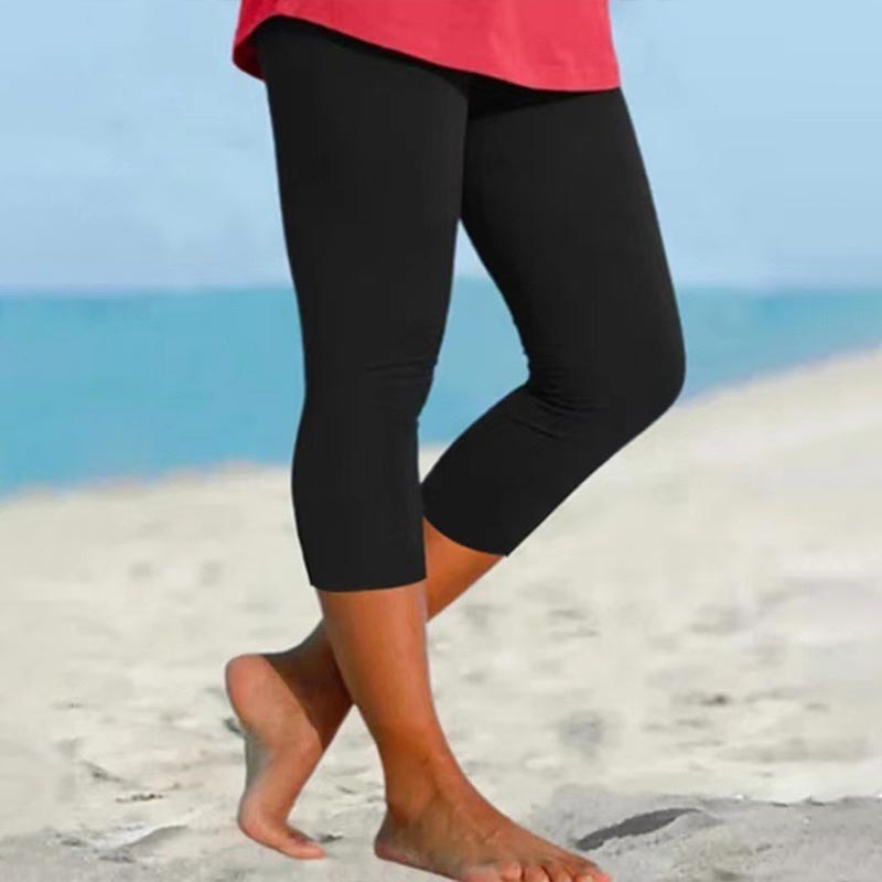 Trendy Solid Color Elastic Waist Casual Macaron Color Cropped Pants