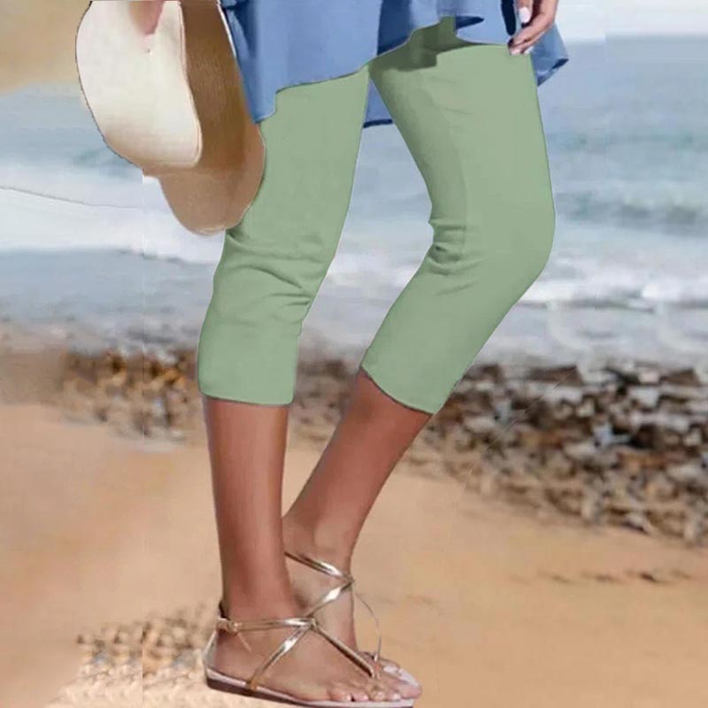 Trendy Solid Color Elastic Waist Casual Macaron Color Cropped Pants